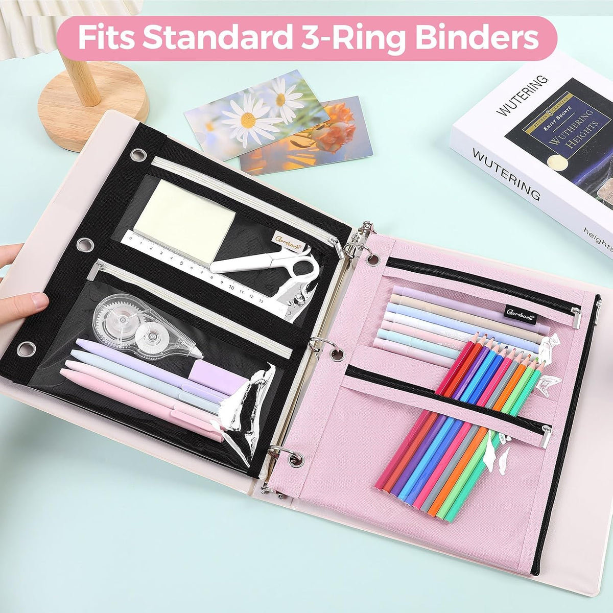 Pencil Pouch for 3 Ring Binder, 11"×9" Clear Window Pencil Bag
