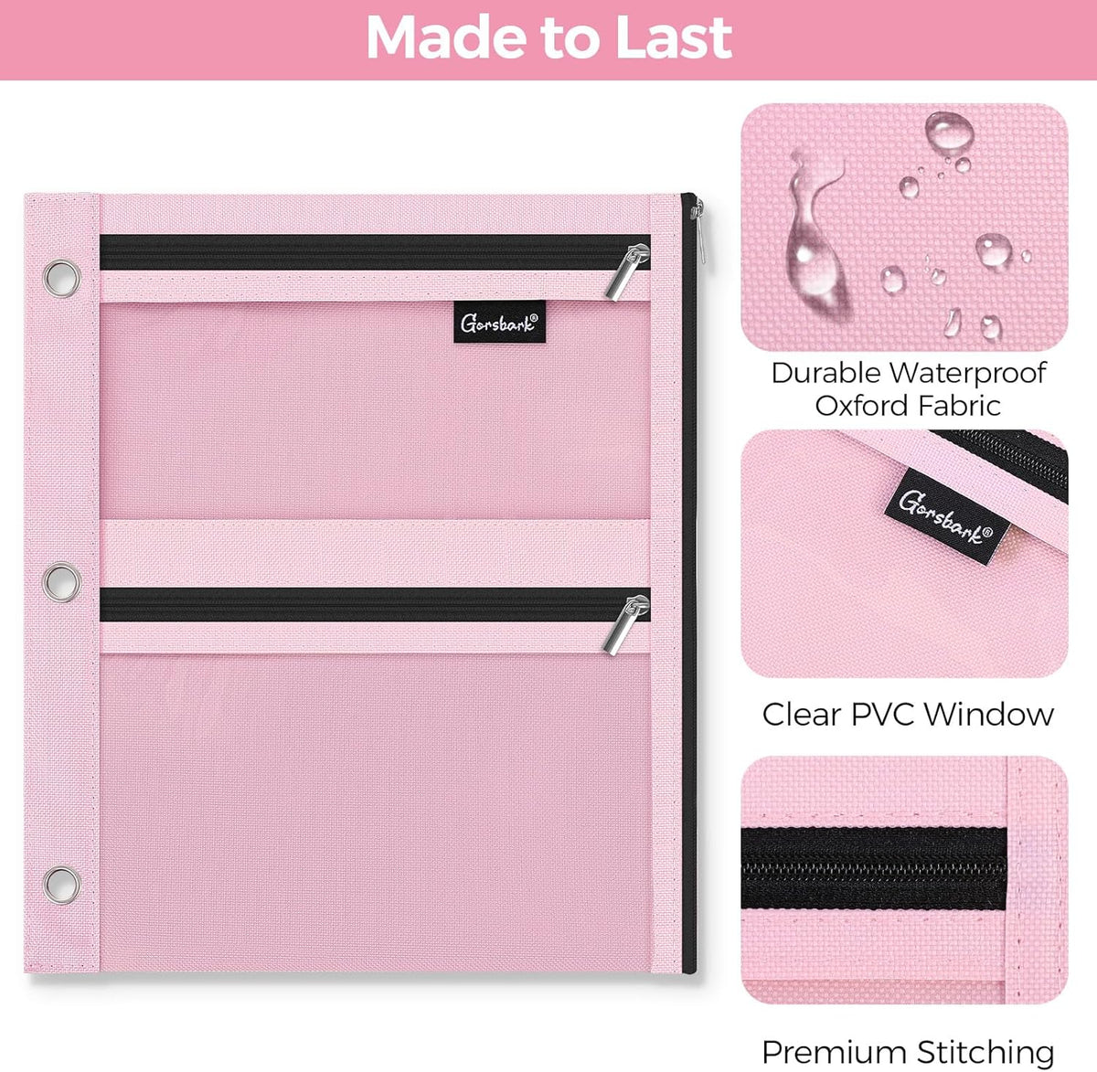 Pencil Pouch for 3 Ring Binder, 11"×9" Clear Window Pencil Bag