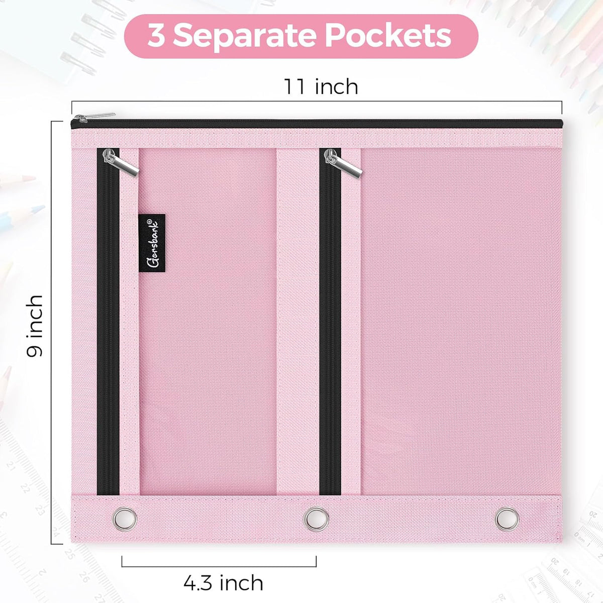 Pencil Pouch for 3 Ring Binder, 11"×9" Clear Window Pencil Bag