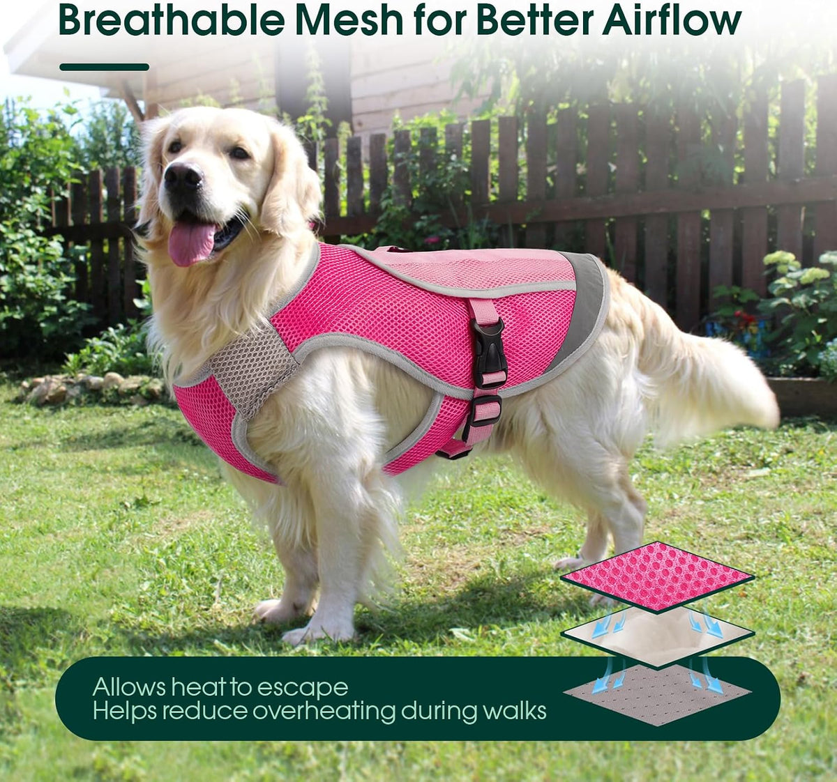 Dog Cooling Vest, Reflective Cooling Jacket for Dogs, Large, Pink