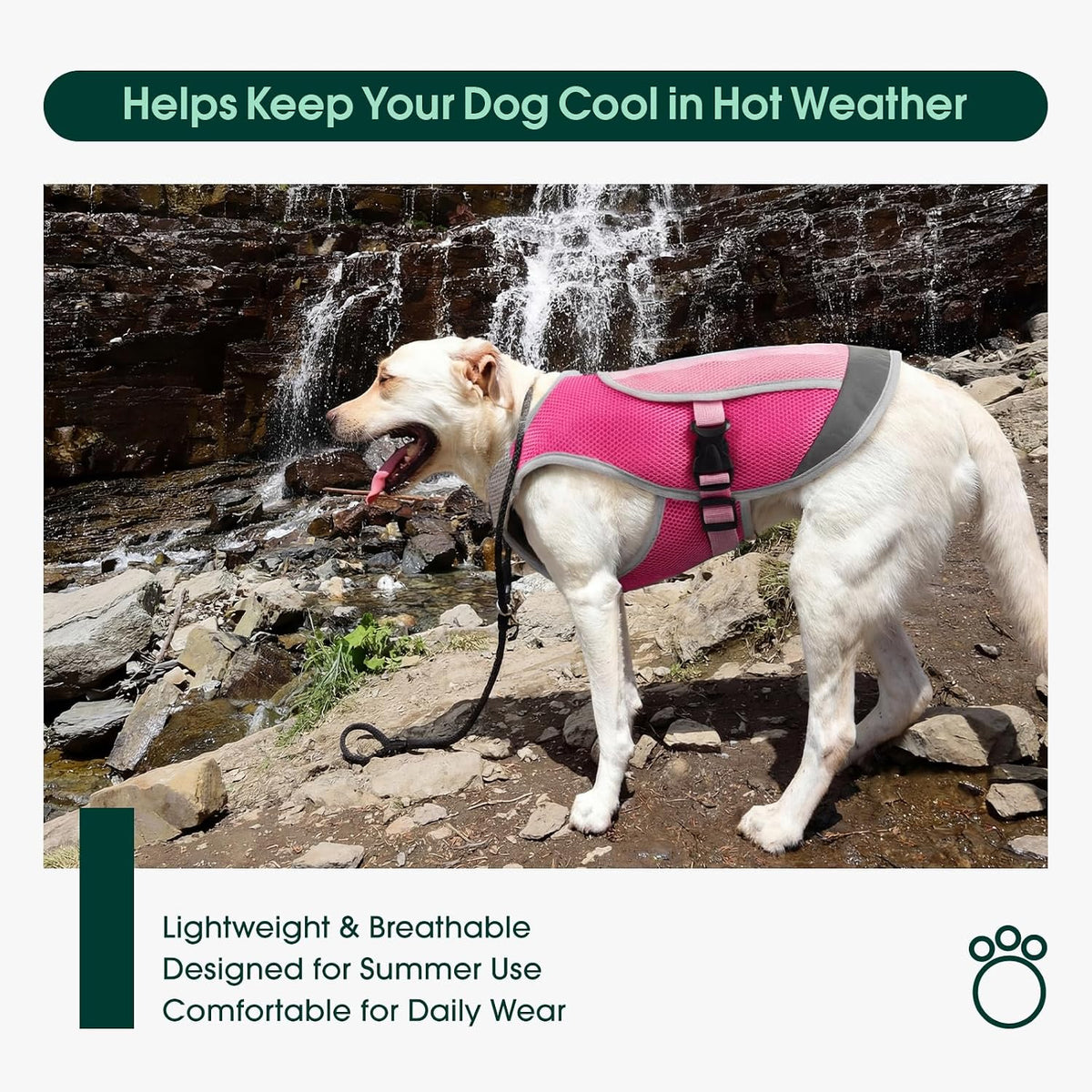 Dog Cooling Vest, Reflective Cooling Jacket for Dogs, Large, Pink