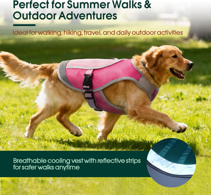 Dog Cooling Vest, Reflective Cooling Jacket for Dogs, Large, Pink