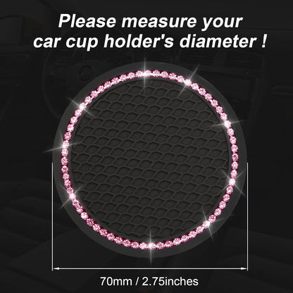 2PCS Bling Car Cup Coaster, Universal Holder Insert Rhinestone Anti Slip Silicone Accessories Suitable for Most Interior, Best Gift Women, Black and Pink