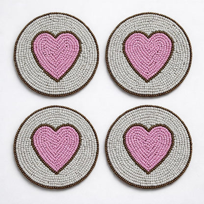 Coasters Set of 4,Handmade Beaded Bar Drink Tabletop Protection Coasters - Halloween Harvest Autumn Fall Thanksgiving Holiday Christmas Xmas Celebration Festive Party 4" Round - Pink Multi