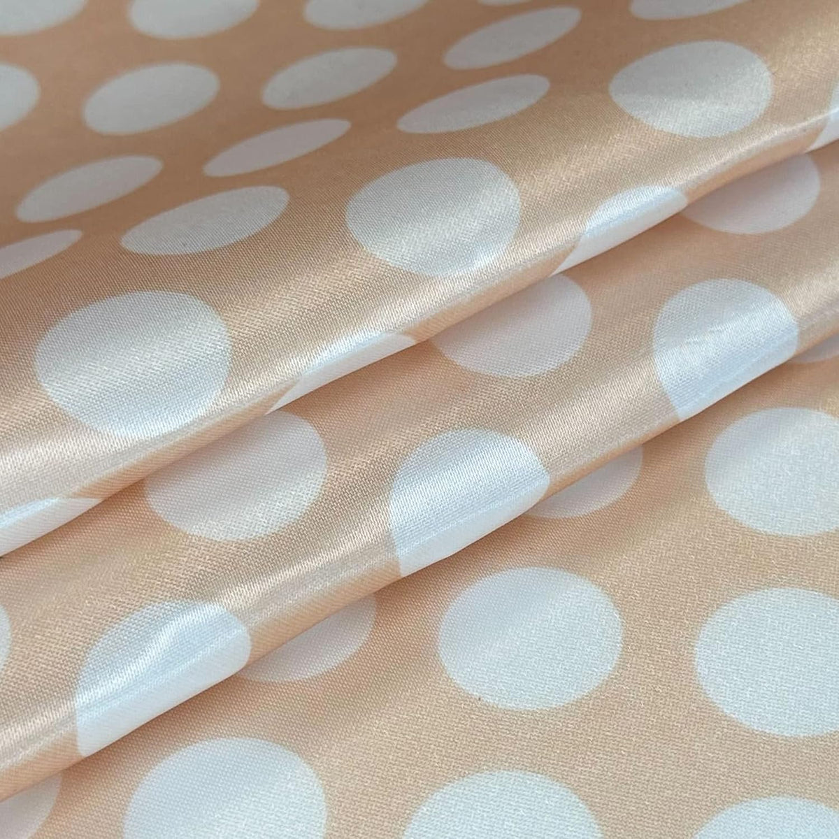 90 x 156 Inch Rectangular Satin Tablecloth - Peach/White Polka Dots, Rectangle Shiny Satin Table Linens for 6 ft Rectangular Tables