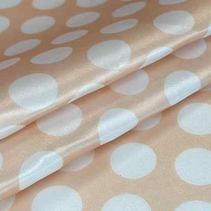 90 x 156 Inch Rectangular Satin Tablecloth - Peach/White Polka Dots, Rectangle Shiny Satin Table Linens for 6 ft Rectangular Tables