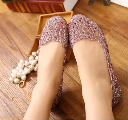 Women's Jelly Sandals Ballet Shoes Slip On Flats Hollow Out Loafers