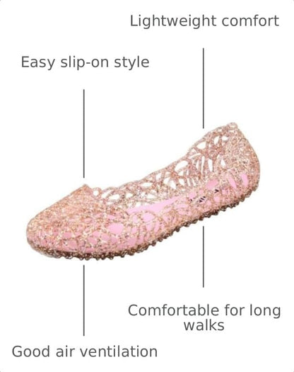 Women's Jelly Sandals Ballet Shoes Slip On Flats Hollow Out Loafers