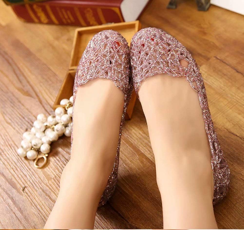 Women's Jelly Sandals Ballet Shoes Slip On Flats Hollow Out Loafers