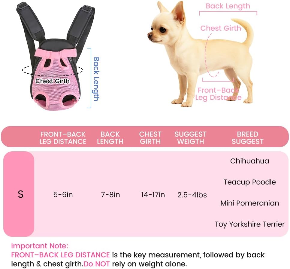 Dog Backpack Carrier, Front Chest Carrier for Small Dogs, Pink, S