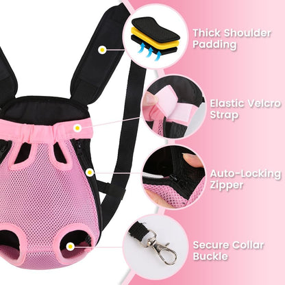 Dog Backpack Carrier, Front Chest Carrier for Small Dogs, Pink, S