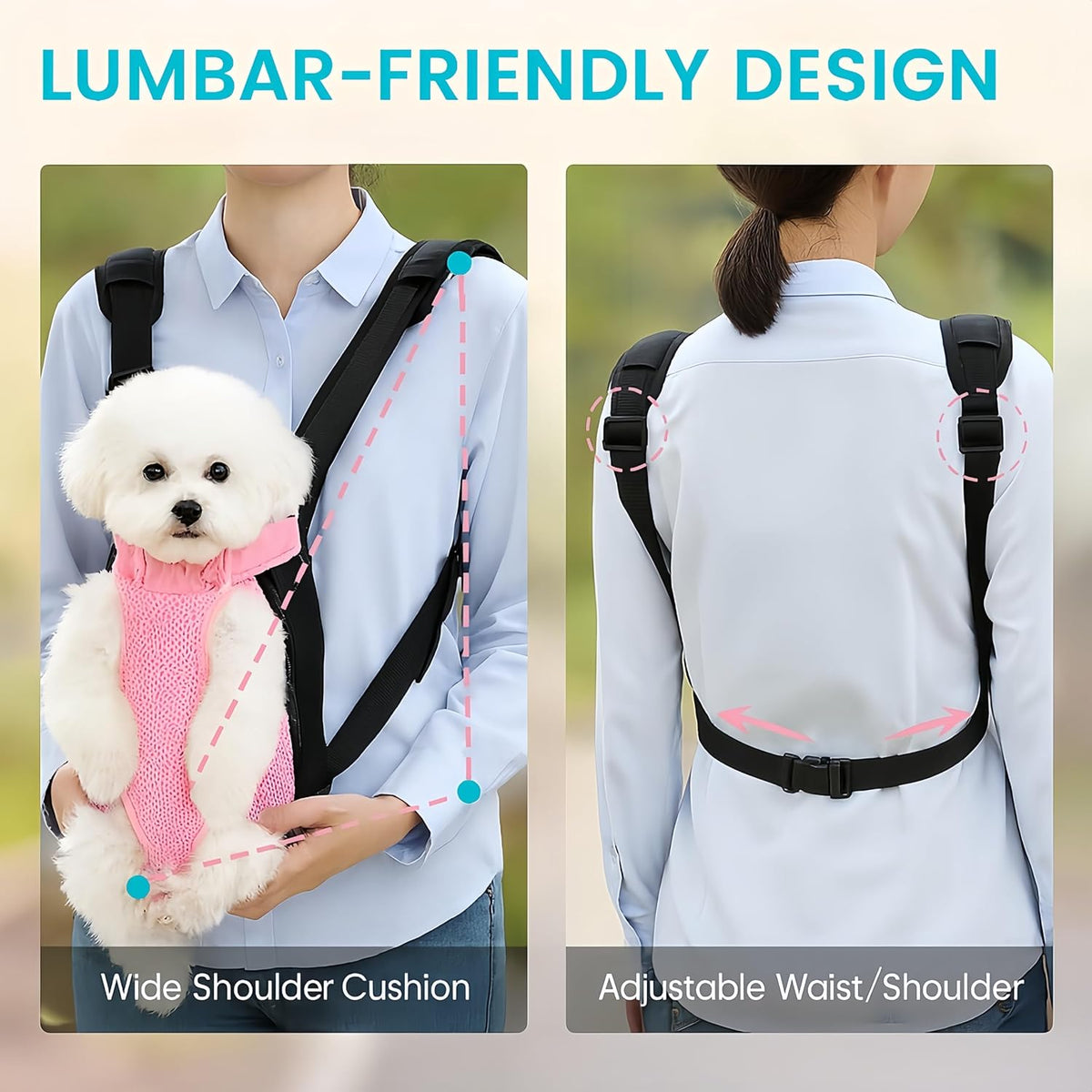 Dog Backpack Carrier, Front Chest Carrier for Small Dogs, Pink, S