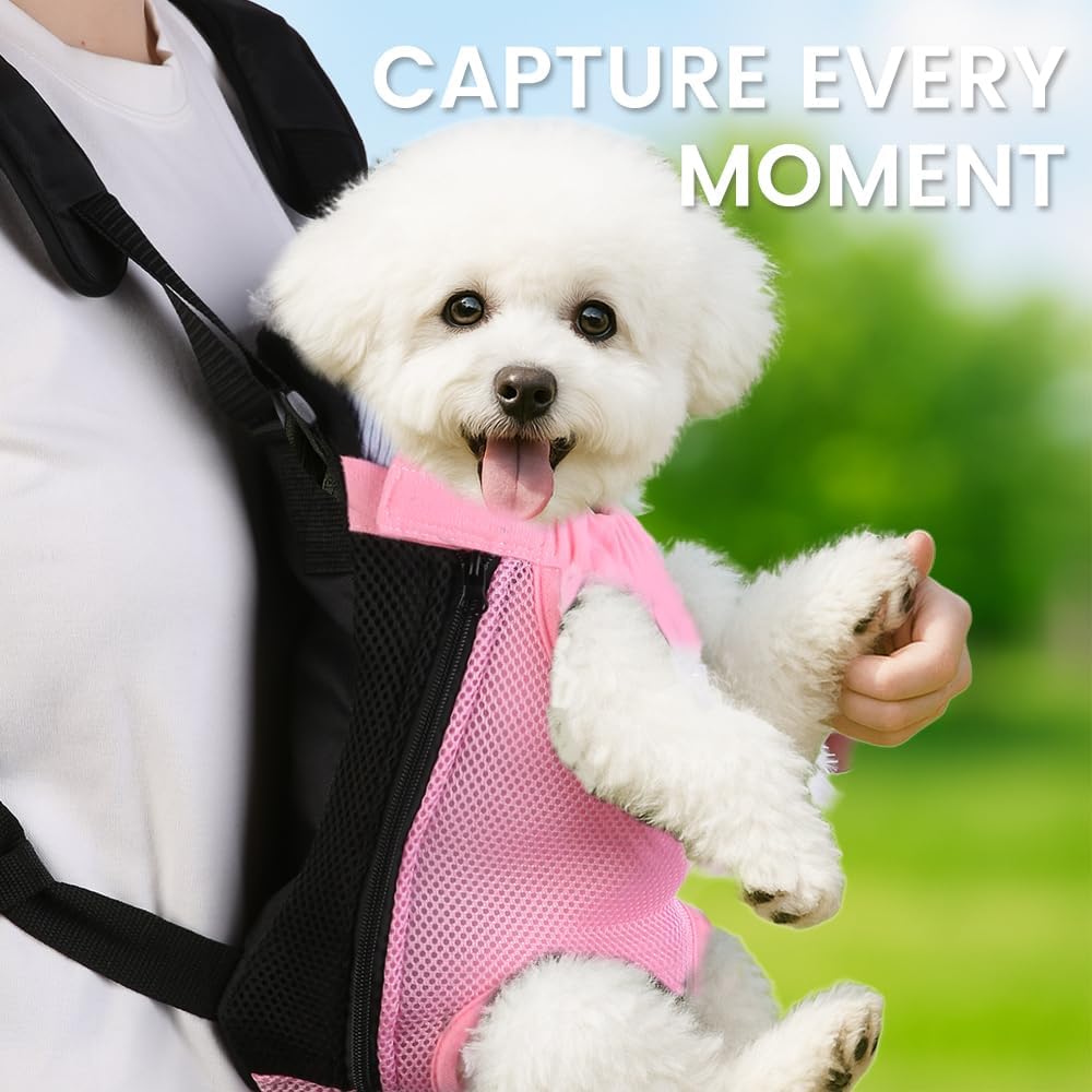 Dog Backpack Carrier, Front Chest Carrier for Small Dogs, Pink, S