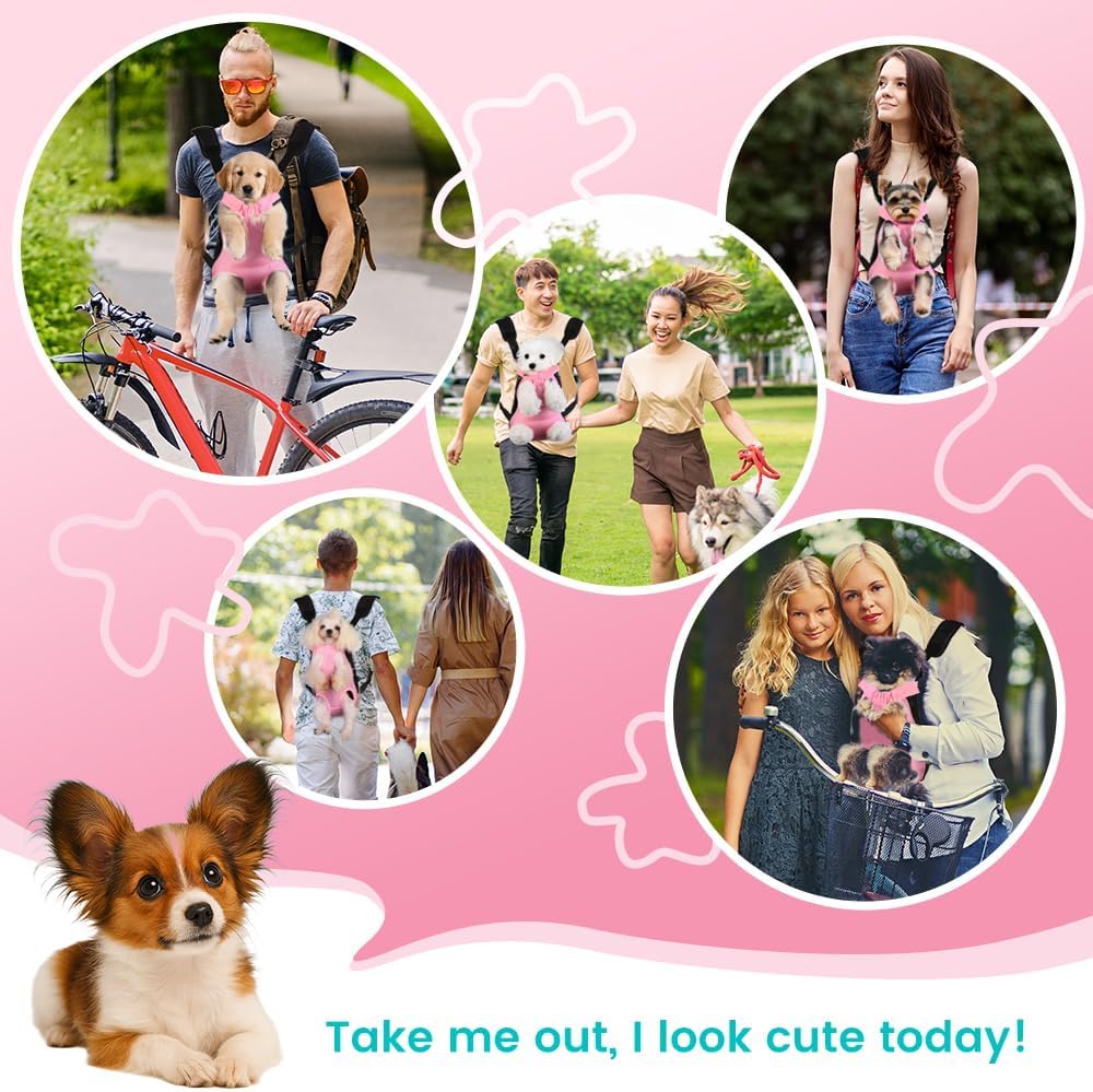 Dog Backpack Carrier, Front Chest Carrier for Small Dogs, Pink, S