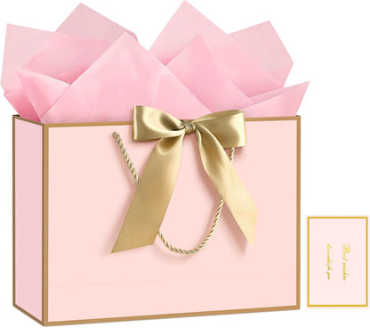 Pink Gift Bags with Handles, 13" Medium Gift Bags with Tissue Paper
