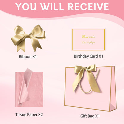 Pink Gift Bags with Handles, 13" Medium Gift Bags with Tissue Paper
