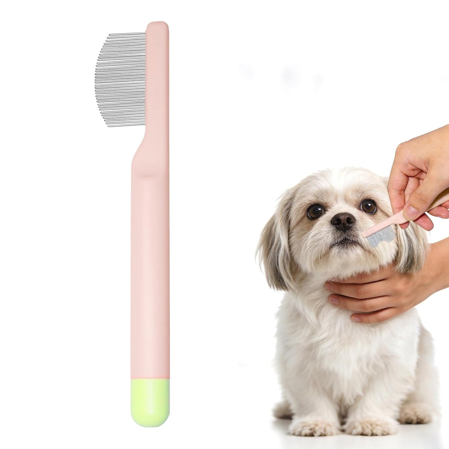 Pet Eye Comb for Small Dogs Cats Hamsters, Tear Stain Remover Grooming Brush, Gentle Face Paw Coat Cleaning, Handheld Design for Yorkie Shih Tzu Maltese Teddy Mini Poodle, Puppy Essentials