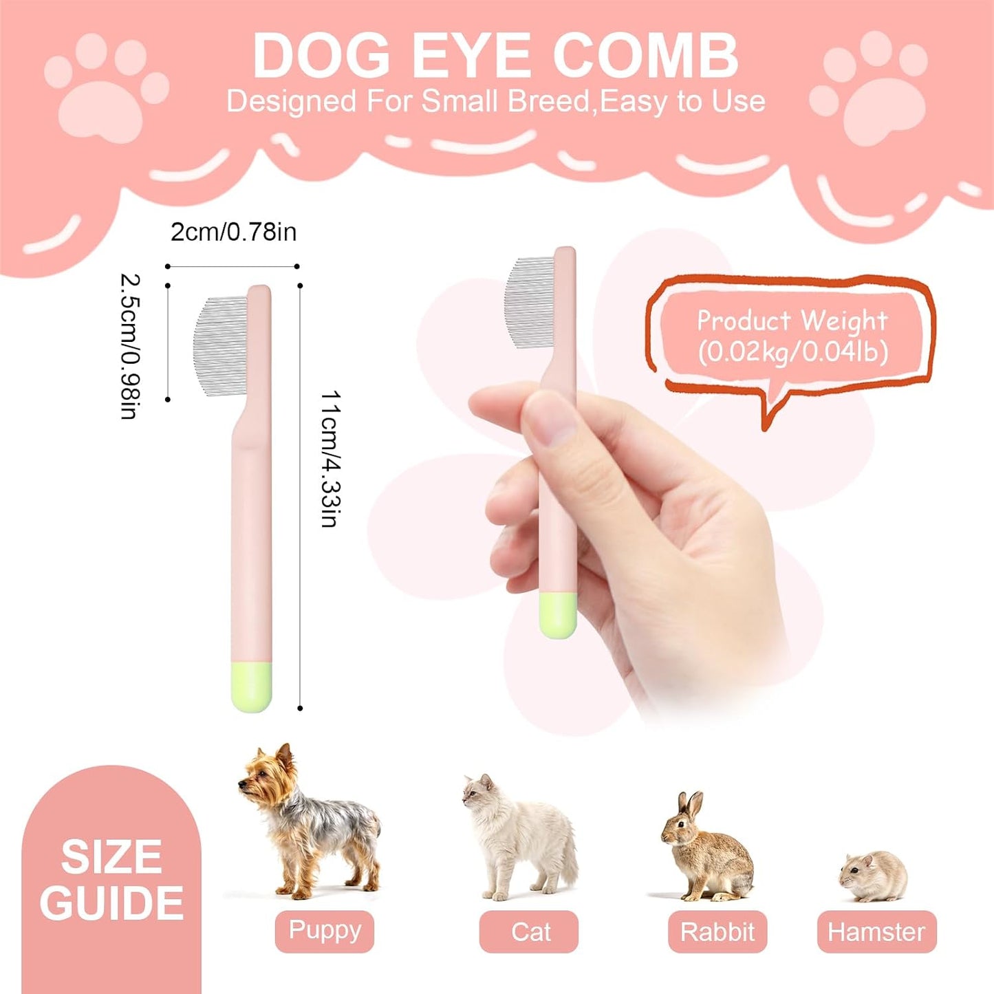 Pet Eye Comb for Small Dogs Cats Hamsters, Tear Stain Remover Grooming Brush, Gentle Face Paw Coat Cleaning, Handheld Design for Yorkie Shih Tzu Maltese Teddy Mini Poodle, Puppy Essentials