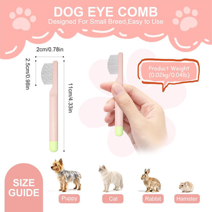 Pet Eye Comb for Small Dogs Cats Hamsters, Tear Stain Remover Grooming Brush, Gentle Face Paw Coat Cleaning, Handheld Design for Yorkie Shih Tzu Maltese Teddy Mini Poodle, Puppy Essentials
