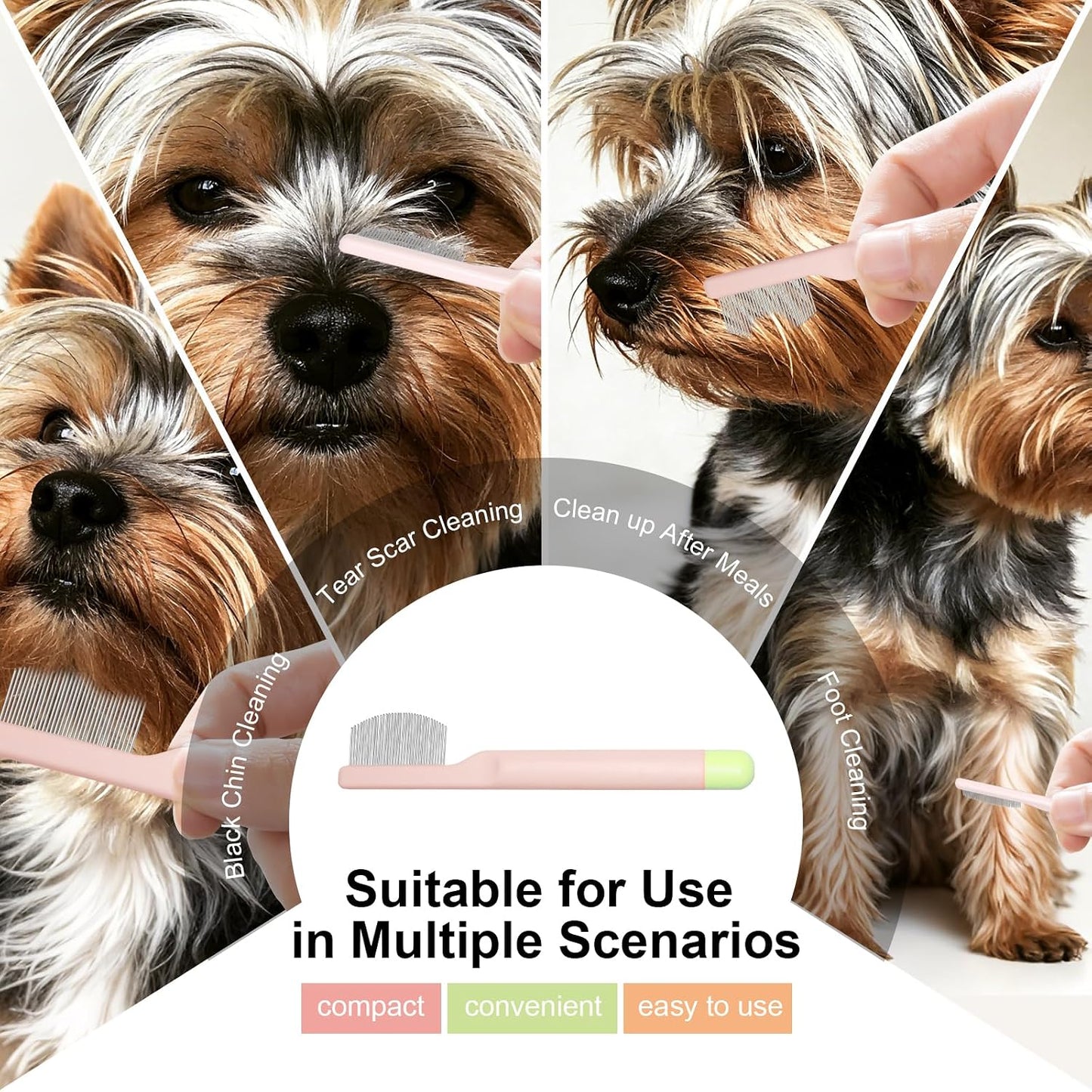 Pet Eye Comb for Small Dogs Cats Hamsters, Tear Stain Remover Grooming Brush, Gentle Face Paw Coat Cleaning, Handheld Design for Yorkie Shih Tzu Maltese Teddy Mini Poodle, Puppy Essentials