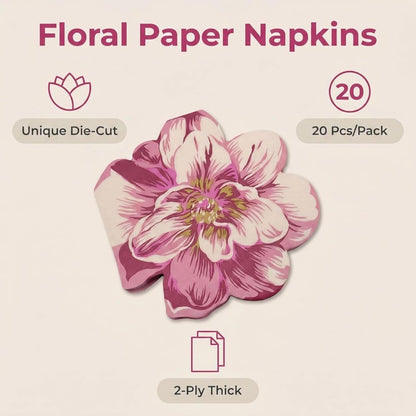 Unique Irregular Shape Printed Flower Paper Napkins Cute Cocktail Napkins 32x33cm/2-Ply/20-Count (Pink)