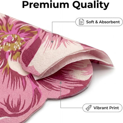 Unique Irregular Shape Printed Flower Paper Napkins Cute Cocktail Napkins 32x33cm/2-Ply/20-Count (Pink)