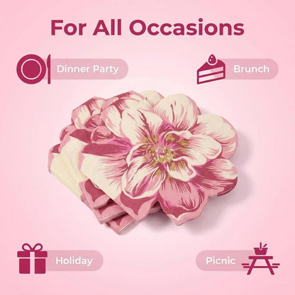 Unique Irregular Shape Printed Flower Paper Napkins Cute Cocktail Napkins 32x33cm/2-Ply/20-Count (Pink)