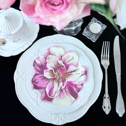 Unique Irregular Shape Printed Flower Paper Napkins Cute Cocktail Napkins 32x33cm/2-Ply/20-Count (Pink)