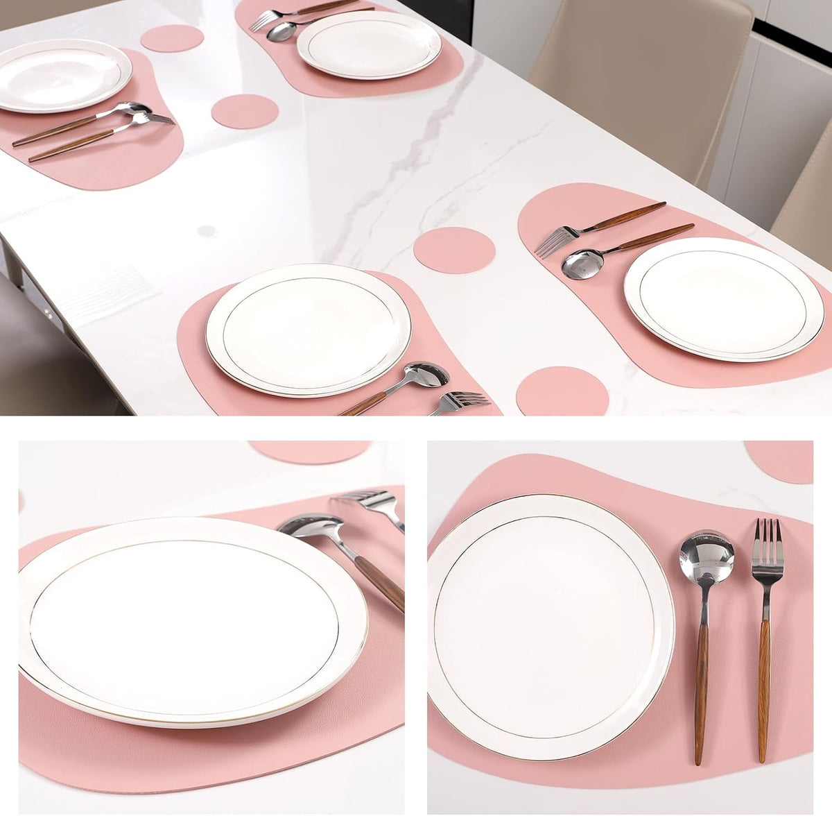 Faux Leather Placemats Set of 8 Heat-Resistant Scratch-Resistant Waterproof