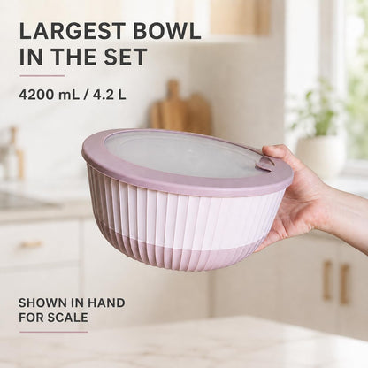 Plastic Mixing Bowls with Lids, 8-Piece Airtight Leak-Proof Nesting BPA-Free Prep Bowl Set for Kitchen & Food Storage, 500ml, 1300ml, 2600ml & 4200ml, Microwave & Dishwasher Safe (Pink)
