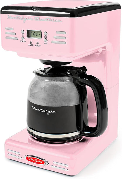Retro 12-Cup Programmable Coffee Maker With LED Display, Automatic Shut-Off & Keep Warm, Pause-And-Serve Function, Pink