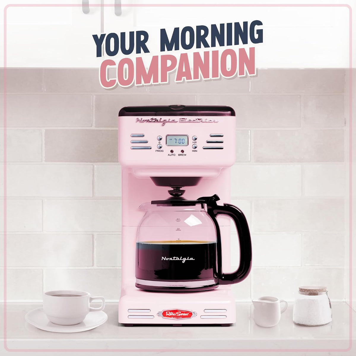 Retro 12-Cup Programmable Coffee Maker With LED Display, Automatic Shut-Off & Keep Warm, Pause-And-Serve Function, Pink