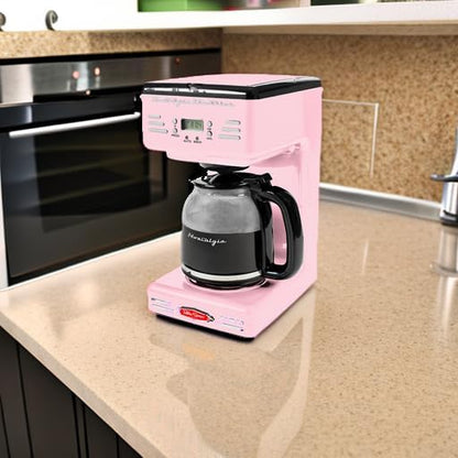 Retro 12-Cup Programmable Coffee Maker With LED Display, Automatic Shut-Off & Keep Warm, Pause-And-Serve Function, Pink