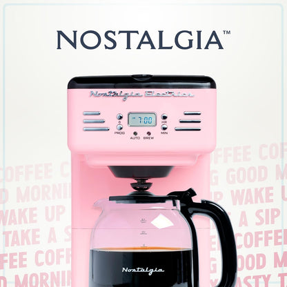 Retro 12-Cup Programmable Coffee Maker With LED Display, Automatic Shut-Off & Keep Warm, Pause-And-Serve Function, Pink