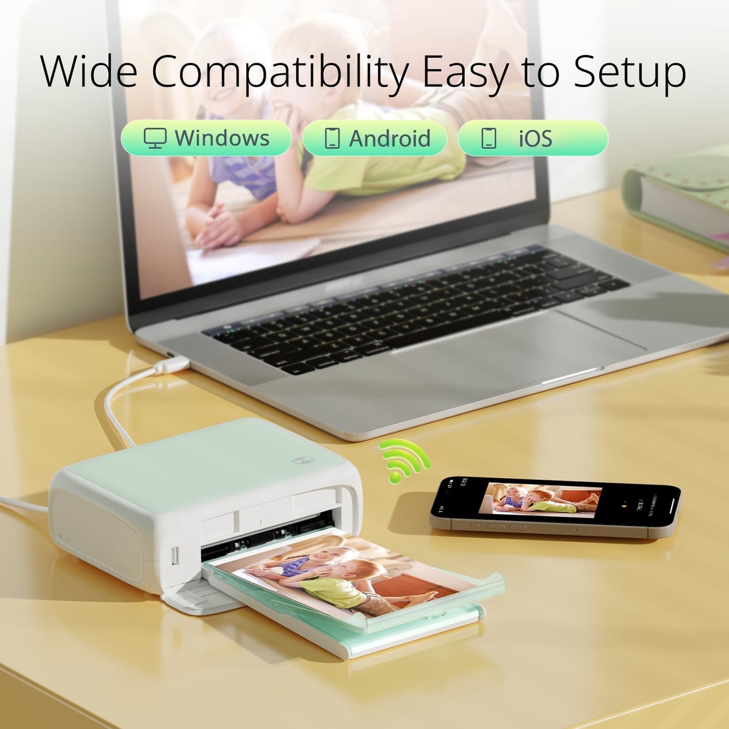 Photo Printer 4x6, Picture Printer with 54 Sheets & 1 Ink Ribbon, Support AR Video Printing, Wi-Fi Connection, Portable Photo Printer for iPhone/Android/Laptop