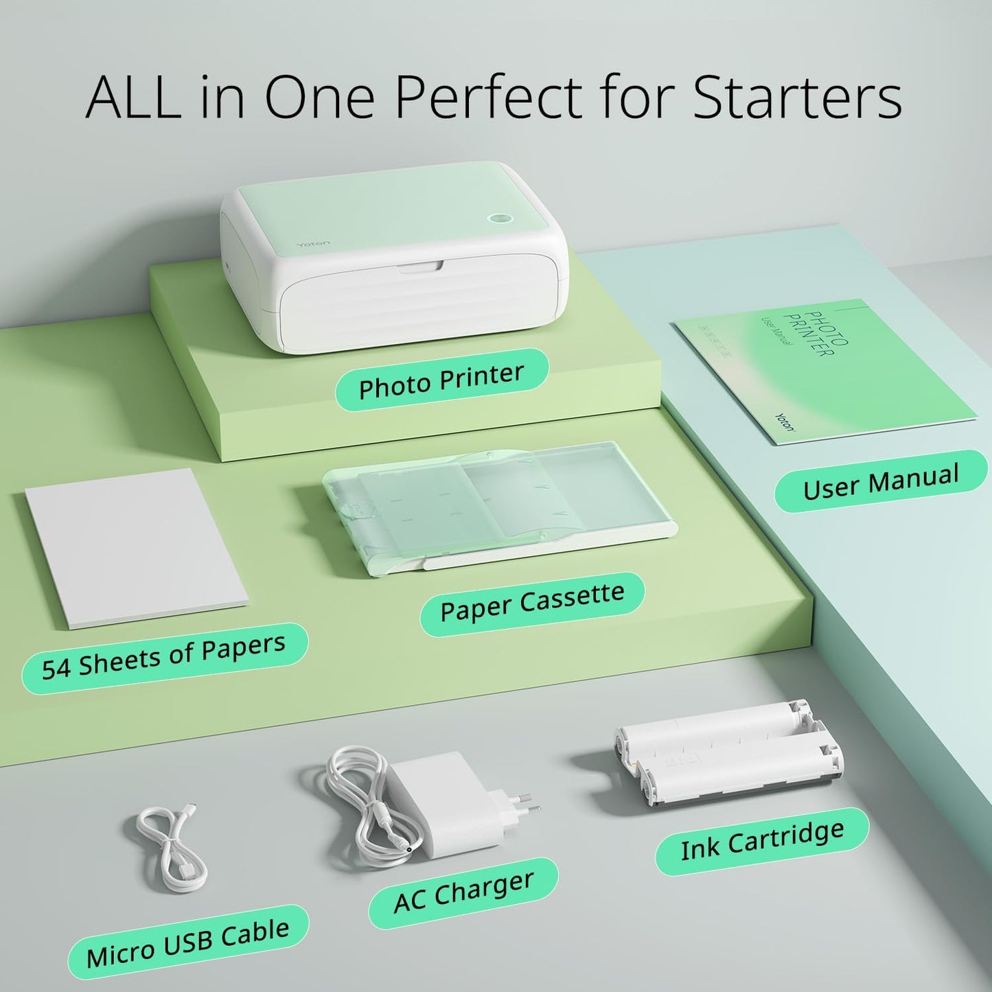 Photo Printer 4x6, Picture Printer with 54 Sheets & 1 Ink Ribbon, Support AR Video Printing, Wi-Fi Connection, Portable Photo Printer for iPhone/Android/Laptop