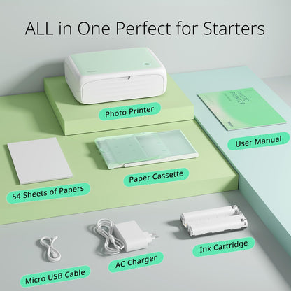 Photo Printer 4x6, Picture Printer with 54 Sheets & 1 Ink Ribbon, Support AR Video Printing, Wi-Fi Connection, Portable Photo Printer for iPhone/Android/Laptop