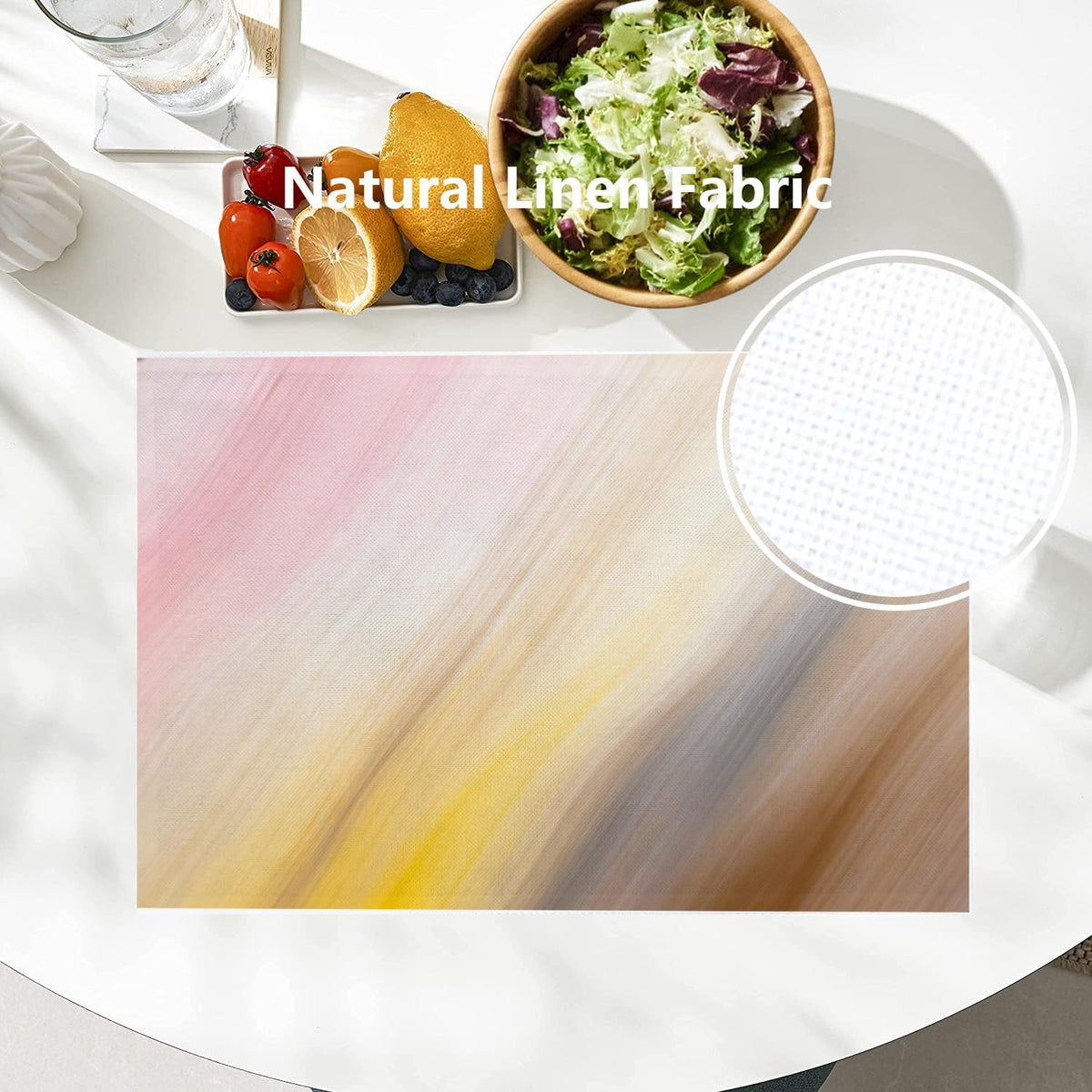 Rose Beige Decorative Placemats, Textured Stripes Lines Light Coral Pink Modern Woven Burlap Modern Placemats for Dining Table Kitchen Farmhouse Wedding Decor Indoor Set of 4
