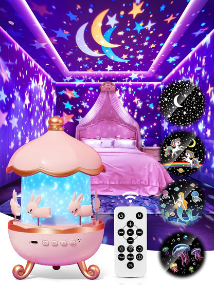 Carousel Night Light for Kids,15 Sounds&15 Films Star Projector,Gifts
