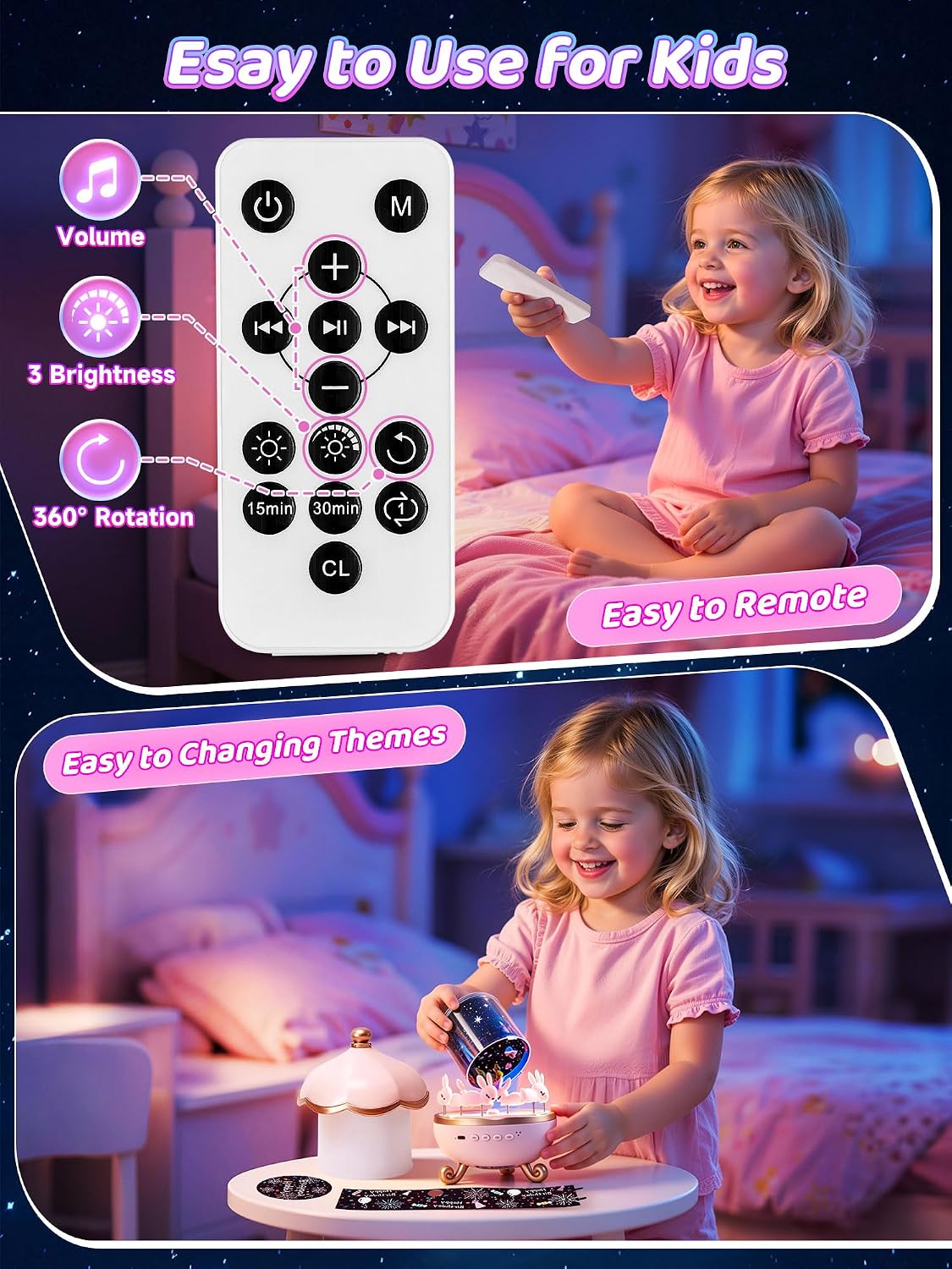 Carousel Night Light for Kids,15 Sounds&15 Films Star Projector,Gifts