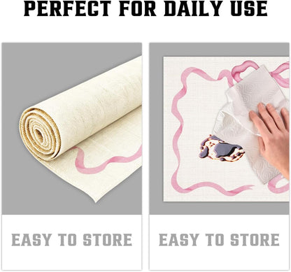 Pink Bow Linen Placemats Set of 4, Wedding Waterproof Washable Heat Resistant Place Mats 12x18 Inch, Table Mat for Restaurant Outdoor Indoor Home Kitchen Party Dining Decoration-10