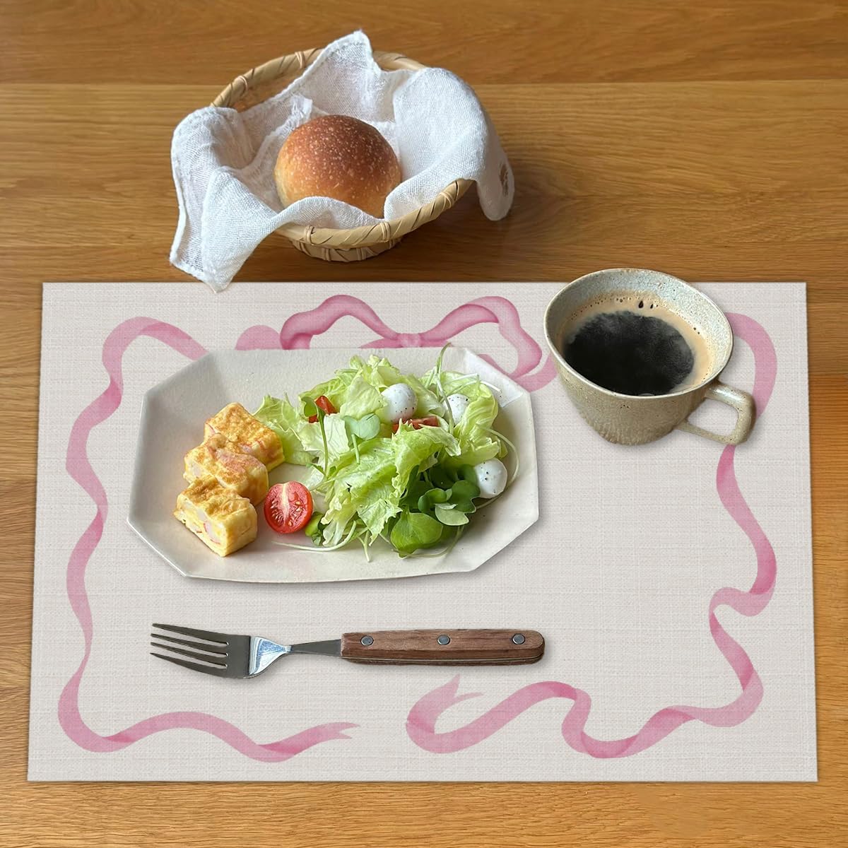 Pink Bow Linen Placemats Set of 4, Wedding Waterproof Washable Heat Resistant Place Mats 12x18 Inch, Table Mat for Restaurant Outdoor Indoor Home Kitchen Party Dining Decoration-10