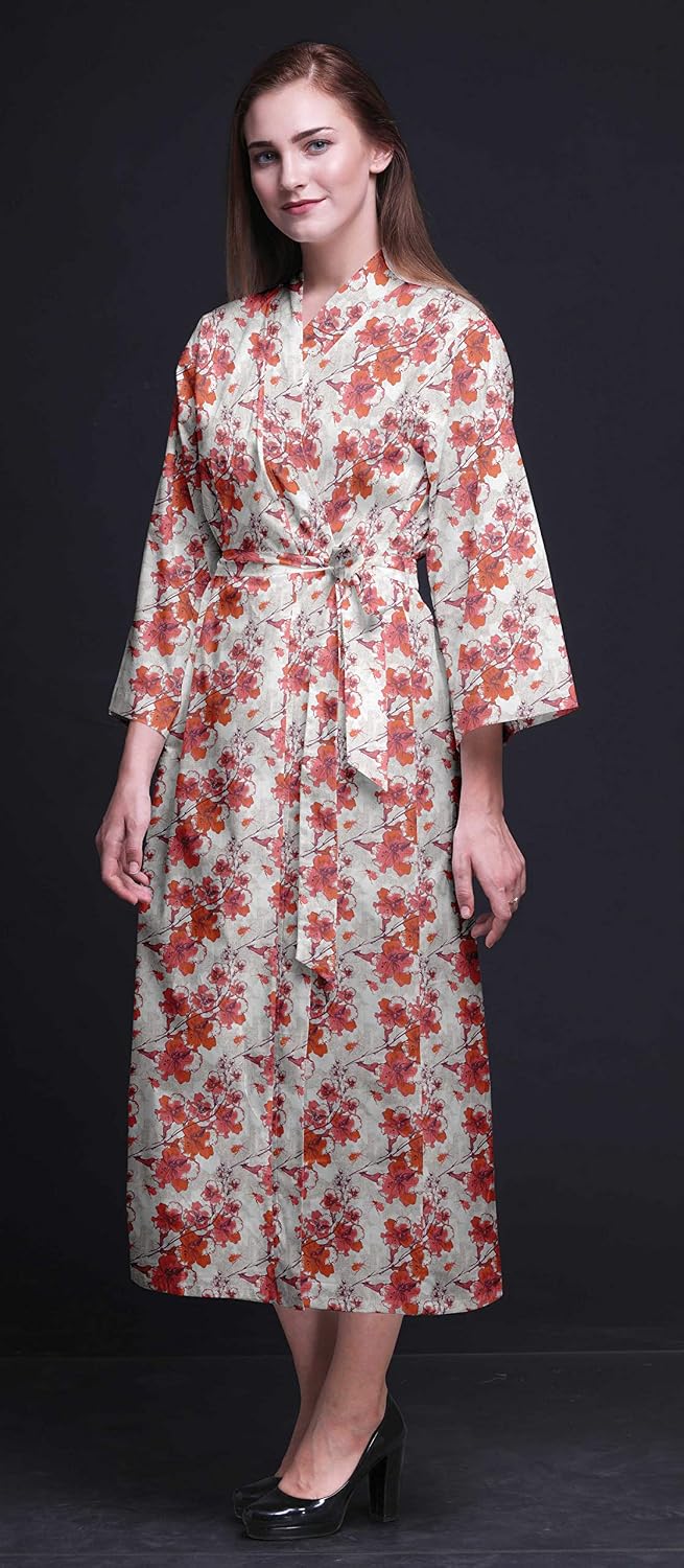 Long Robes for Women Printed Bride Getting Ready Bridesmaid Robes Cotton Bathrobes