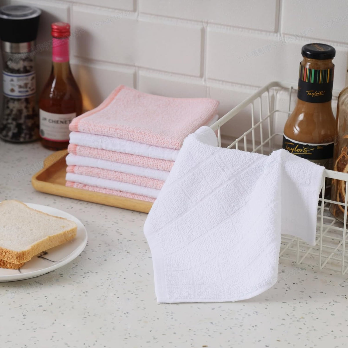 Pack of 24 Kitchen Dish Cloths, Cotton Shop Rags, 11x11 Inches, Absorbent Cleaning Dish Rags for Home and Kitchen (24, Pink)