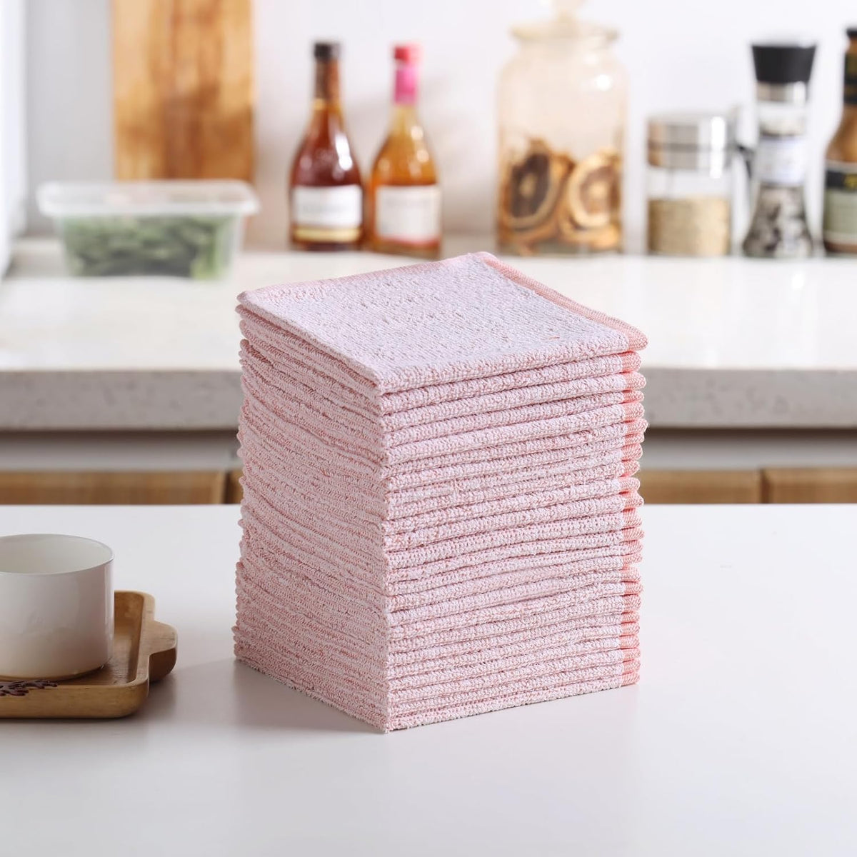Pack of 24 Kitchen Dish Cloths, Cotton Shop Rags, 11x11 Inches, Absorbent Cleaning Dish Rags for Home and Kitchen (24, Pink)