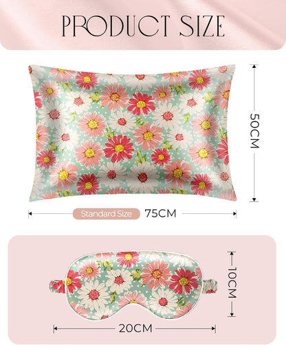 Silk Pillowcase Set, Standard 26x20 Inch, White Pink Daisy