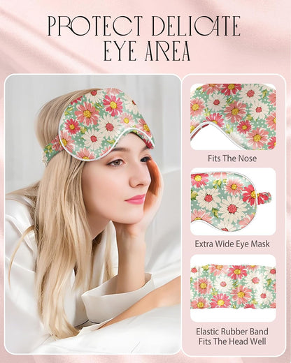 Silk Pillowcase Set, Standard 26x20 Inch, White Pink Daisy