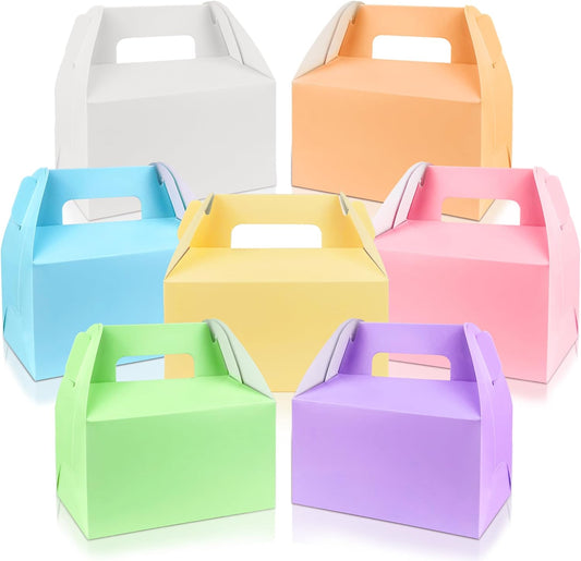 28 PCS Colorful Gable Gift Boxes for Snacks Treats and Goodies 7 Pastel Shades Available Purple Green Pink Yellow Orange Blue and White for Birthday Party Favors