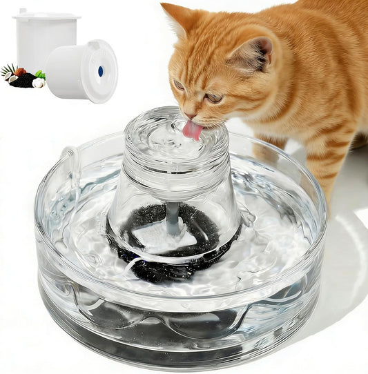 Glass Cat Water Fountain 88oz/2.6L, Cat & Dog Water Fountain for Drinking, Ultra-Quiet Glass Water Fountain for Cats Indoor, Pet Water Fountain for Multi-Cat Homes, Automatic Water Dispenser for Cats