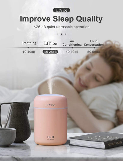 Colorful Cool Mini Humidifier, USB Personal Desktop Humidifier for Car, Office Room, Bedroom,etc. Auto Shut-Off, 2 Mist Modes, Super Quiet. (Pink)
